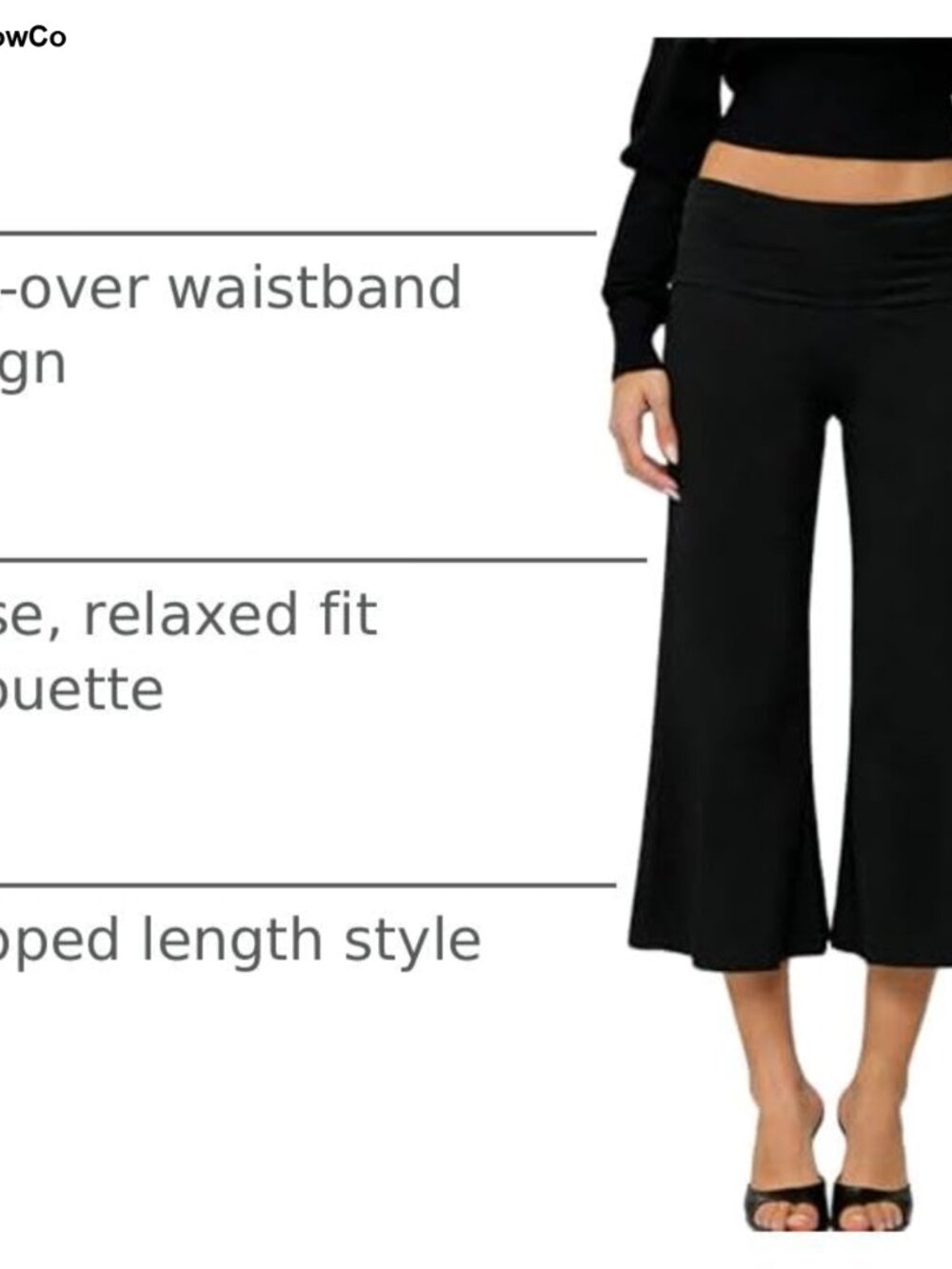 Womens Fold Over Capri Pants Flow Wide Leg Gaucho Yoga Lounge - Picture 3 of 4